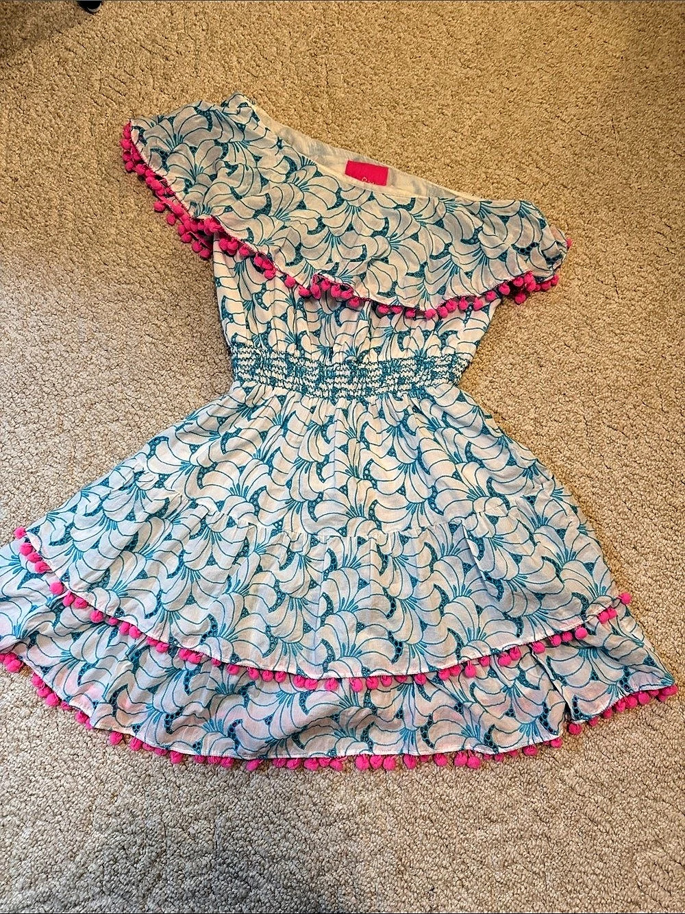Lilly Pulitzer Addilyn Cotton Fit & Flare Dress Floral Mini Dress White & Blue